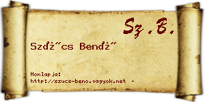 Szűcs Benő névjegykártya